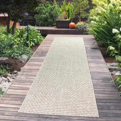 Produktbild von In- & Outdoorteppich Balkon wetterfest Flachgewebe unifarben in beige Größe - 80 x 250 cm