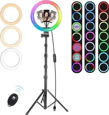 Image de Trépied d'éclairage motorisé de 180 cm avec anneau lumineux RGB 10 pouces pour la photographie