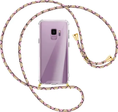Produktbild von Handykette Backcover-Schutzhülle mit Band (Metall goldfarben) für Samsung Galaxy S9 - rosa Karo