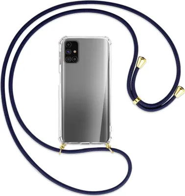 Produktbild von Handykette Backcover-Schutzhülle mit Band (Metall goldfarben) für Samsung Galaxy M31s - dunkelblau