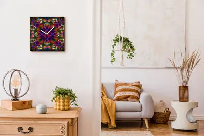 Produktbild von Coloray Hodiny Unikátní 30x30 cm  Tiché hodiny Pro obývací pokoj a kuchyň Nástěnné hodiny Plátno Bílé ručičky hodin - Psychedelická iluze