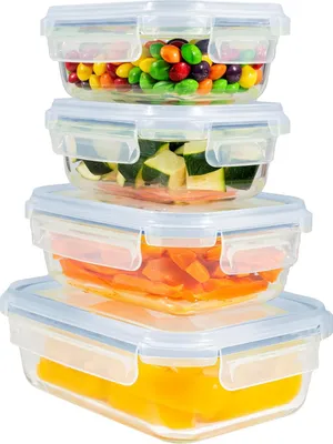 Produktbild von Frischhaltedosen Rechteckig Glas Deckel - Meal Prep Behälter Mikrowelle Gefrierschrank - Platzsparende Lebensmittelaufbewahrung (Set 4 Blau)