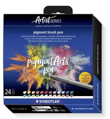 Produktbild von STAEDTLER pigment brush 371 Tuschestift mit Pinselspitze Etui mit 24 Farben, 371 C24-1