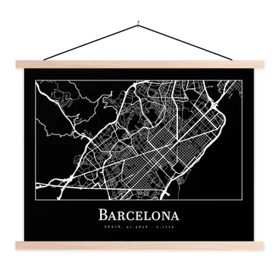 Produktbild von MuchoWow® Textilposter Stadtplan - Barcelona - Karte 120x90 cm mit holzfarbenen Rahmen - Magnetisch