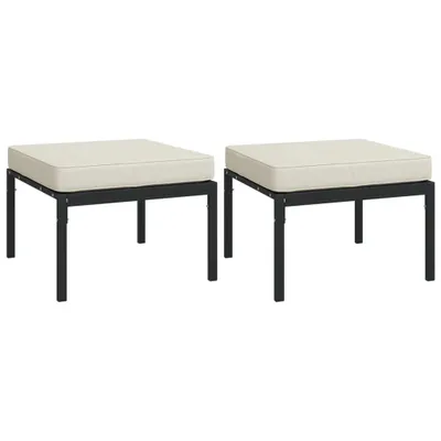 Image de Tabourets de jardin et coussins sable lot de 2 60x60x35cm acier