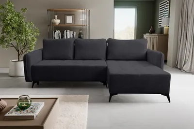 Produktbild von VENASI LUCKY Universell Ecksofa mit Schlaffunktion und Bettkasten Schwarz Schlafsofa Eckcouch Sofa ASTRA 21