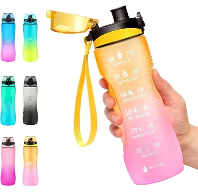 Image de Bouteille d'eau avec indicateur de temps, en Tritan sans BPA, étanche, 750 ml, jaune et rose