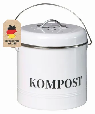 Produktbild von Intirilife Komposteimer Biomülleimer aus Eisen für die Küche - 21.5 x 19 x 20.5 cm - 3 Liter Füllmenge - Behälter für Müll Bioabfall Kompost inkl. 1 Kohlefilter geruchsdicht mit Schwenkgriff
