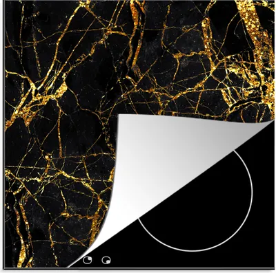 Produktbild von KitchenYeah© Herdabdeckplatte Gold - Marmor - Glitzer - Luxus , 78x78cm, Küche Deko, Glaskeramikkochfeld Herdabdeckung, Abdeckplatte fùr Kochfeld
