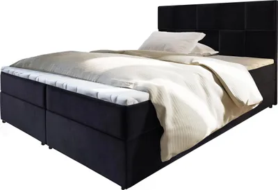Produktbild von Masseno Boxspringbett PRATA 180x200 cm Komplett-Set mit Bonell Matratze und Topper, Polsterbett mit Bettkästen -Schwarz, KRONOS 07