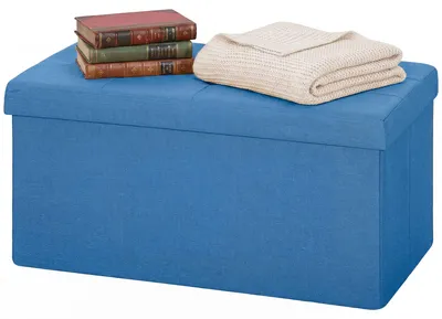 Produktbild von Aufbewahrungshocker, klappbare Aufbewahrungsbank 84 L 76x38x38 cm Bezug aus hellblauem Kunstleinen