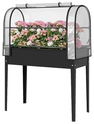 Productafbeelding van Outsunny verhoogde tuinbed met kasopzetstuk, plantenbak met opklapbare afdekking