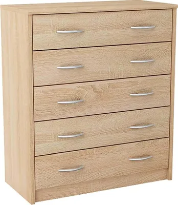 Produktbild von MATKAM Schubladen-Kommode 5S in moderner Optik, B 74 x H 85 x T 35 cm, laminierte Möbelplatte 16 mm, mit Rückwand, 5 Schubfächer (Sonoma Eiche)