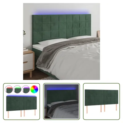 Produktbild von The Living Store LED Kopfteil Dunkelgrün 200x5x118/128 cm Samt