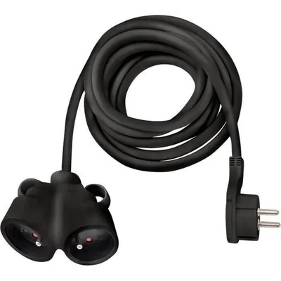Produktbild von BRENNENSTUHL 5m Verlängerungskabel mit Flachstecker und Doppelstecker (IP20, Kabeltyp H05VV-F 3G1.5), schwarz