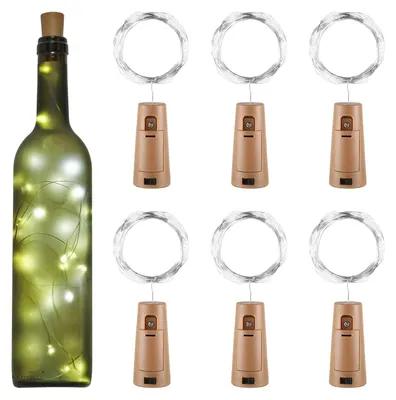 LED-Flaschenlichtkette, 6 Stück, 20 LEDs, 2 m, kaltweiß, batteriebetrieben
