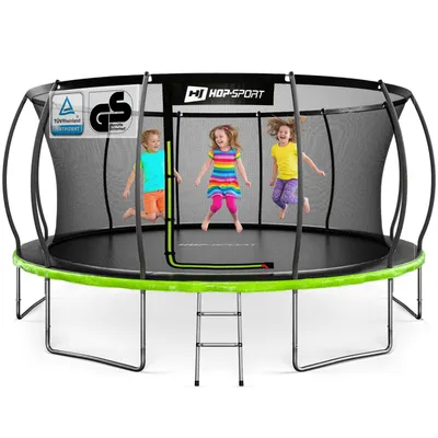 Produktbild von Hop-Sport Trampolin Outdoor - Ø 488 - Trampolin mit innenliegenden Sicherheitsnetz, gebogenen Netzstangen und Sicherheitszertifikaten - Komplettset