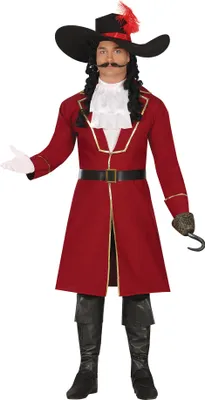 Produktbild von Pirat Kapitän Abenteuer Karneval Kostüm Rote Jacke Hut Feder Filmheld, Größe: 54 - 56 (XL) Farbe: Rot