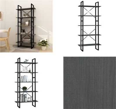 Produktbild von vidaXL Bücherregal 5 Fächer Grau 80x30x175 cm Massivholz Kiefer - Bücherregal - Bücherregale - Bücherschrank - Büroregal