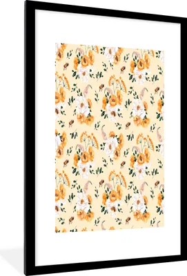 Produktbild von MuchoWow® MuchoWow® Gerahmtes Poster Blumen - Pastell - Orange 60x90 cm - Poster mit zchwarzem Bilderrahmen - Dekoration - Wandposter Wohnzimmer - Hochwertig