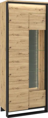 Image de MINIO go for it, Vitrine "QUANT 3", Vitrine haute, 2 portes, 76 cm, Chêne Artisan / Couleur noire