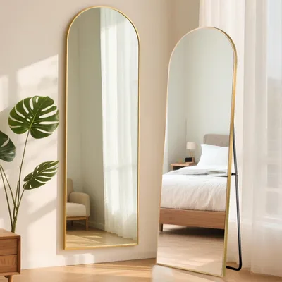 Immagine prodotto di Specchio a figura intera dorato, 163x53 cm, specchio da terra con vetro antisfondamento e cornice in alluminio