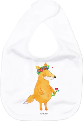 Produktbild von Mr. & Mrs. Panda Lätzchen Fuchs Blumen - Weiß - Geschenk, Schlabberlätzchen, Liebe, Blumenliebe, Ich, Sabberlätzchen, Baumwoll-Lätzchen, Motivation, Boho, Für Babys