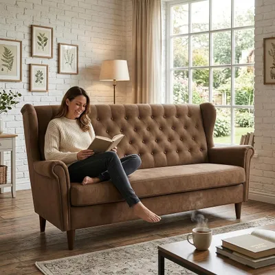 Produktbild von Schlafsofa DIANA Royal – Gesteppt, Velours in Braun, Family Meble, KI-generiertes Bild