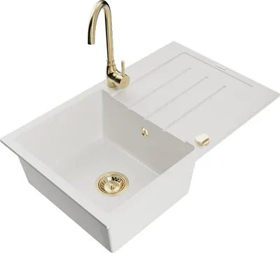 Image de Mexen Bruno Evier 1 bac en granit avec égouttoir et mitigeur Telma, Blanc - 6513-20-670200-50