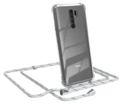 Produktbild von EAZY CASE Handykette kompatibel mit Xiaomi Redmi 9 / Redmi 9 Prime, Handyhülle mit Umhängeband, Handykordel, Schutzhülle Clear, Band in Weiß