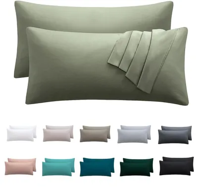 Produktbild von Kissenbezug 40 x 70 cm, 2er-Set – Salbeigrün, 100 % Mikrofaser, mit Reißverschluss, weich und knitterfrei