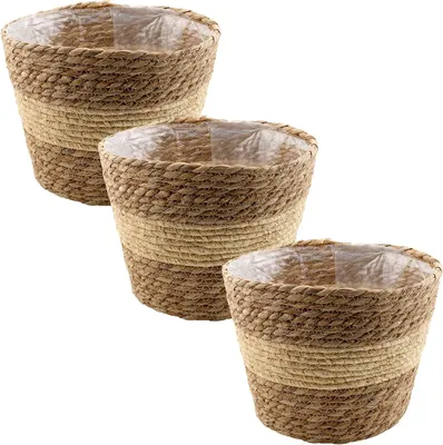 Produktbild von Geflochtene Blumentopf-Set, 3-teilig, Naturmaterialien, 25x18 cm, für Innen und Außen