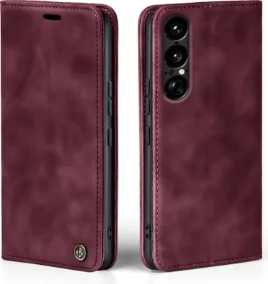 Produktbild von Handy Hülle für Sony Xperia 1 VII Klapphülle Bookcase Flip Cover Handy Tasche Etui Farbe: Weinrot