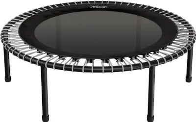 Image de trampoline bellicon Fitness 112cm (gris) avec suspension par anneaux de corde jusqu'à 150kg (extra fort) | Pieds pliants pratiques | Cadre en trois parties | Fabriqué en Allemagne