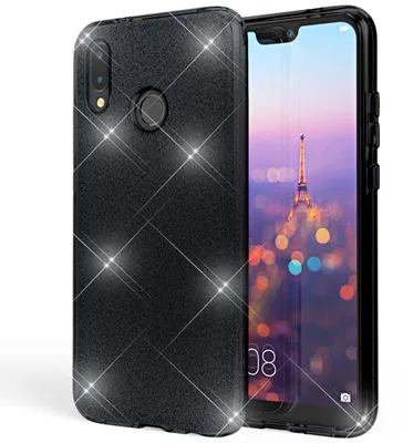 Produktbild von Huawei P20 Lite Hülle Handyhülle von NALIA, Glitzer Silikon-Case Back-Cover Schwarz