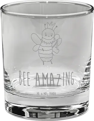 Produktbild von Mr. & Mrs. Panda Tumbler Biene König - Transparent - Geschenk, Gravur Whiskyglas, Whiskeyglas, Whiskey Becher, Glas