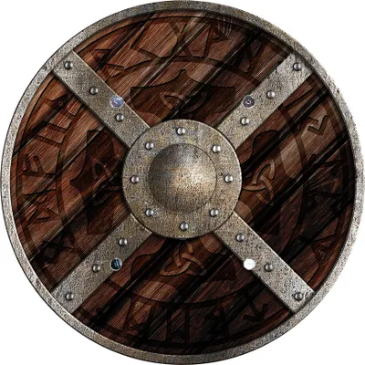 Produktbild von Schild Odin Rund aus bedrucktem Pappelsperrholz mit 40 cm Durchmesser und zwei Ledergriffen