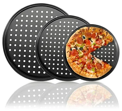 3er Set antihaftbeschichtete Pizzableche aus Kohlenstoffstahl, ofenfest
