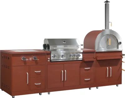 Immagine prodotto di Cucina esterna con 3 elementi di cottura in mattoni - Oviala Memphis