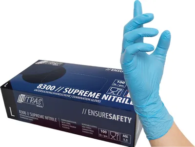 Immagine prodotto di NITRAS SUPREME NITRILE, guanti monouso in nitrile, blu, EN ISO 374, confezione da 100 pezzi in nitrile | Confezione (1 pezzo)
