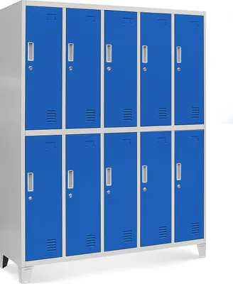 Produktbild von Jan Nowak Schließfachschrank Spind, Metall, Grau-Blau, 172x136x45 cm, 10 Fächer, 0,6 mm, belüftet, Etikettenhalter, 5B2A