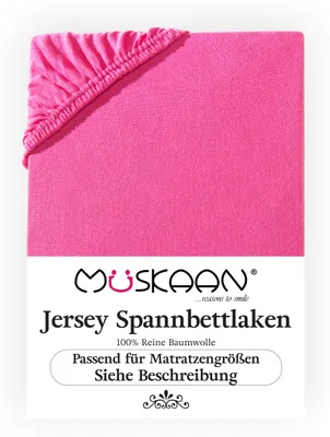 Produktbild von Müskaan Jersey Spannbettlaken 180x200 - 200x200 cm pink bis 22cm Matratzenhöhe Gummizug Bettlaken 100% Baumwolle
