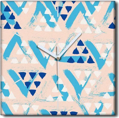 Produktbild von Coloray Uhr auf Leinwand 30x30 cm Wand Uhr Dekoration Wohnzimmer Segeltuch weiße Zeiger -Dreiecke-Kunst-Abstraktion.