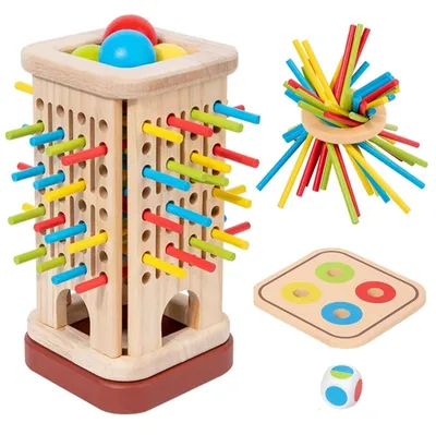 Zdjęcie produktu dla Zabawki Montessori dla dzieci od 3 roku życia, edukacyjna gra z 36 kolorowymi patyczkami i kostkami