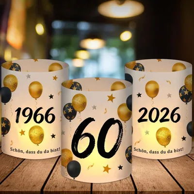 Productafbeelding van 12 Windlichten voor Tafeldecoratie 60e Verjaardag in Zwart-Goud