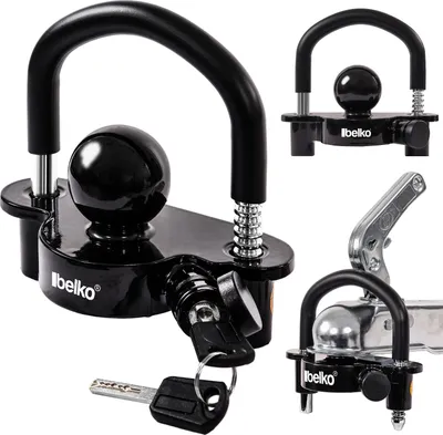 Produktbild von Belko® Anhängerschloss für gängige Anhängerkupplung 50mm - inkl. 2 Schlüssel, Gummischutz, Abdeckkappe - Anhängerkugelsperrkupplung Diebstahlschutz Anhänger-Sicherung Abschleppsperre