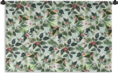 Produktbild von MuchoWow® Wandteppich Wandbehang Aquarell - Grün - Weihnachten 60x40 cm Tapisserie Dekoration Wandtuch - Wanddekorationen