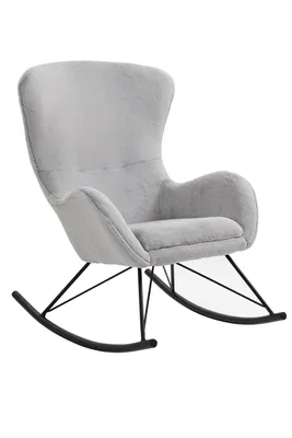 Produktbild von SalesFever Schaukelstuhl in Lammfelloptik | Bezug Kunstfell | Kufengestell Metall | B 70 x T 94 x H 102 cm | hellgrau – schwarz