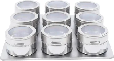 Zdjęcie produktu dla Magnetyczne słoiki na przyprawy - Zestaw słoików na przyprawy - Stal nierdzewna - Organizer ścienny - Uchwyt magnetyczny - Przechowywanie w kuchni