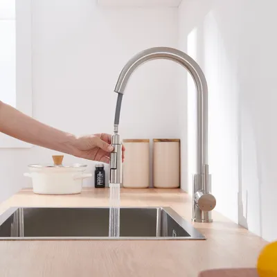 Produktbild von Lonheo Hochdruck Küchenarmatur Wasserhahn Küche ausziehbar mit 2 Strahlarten 360° drehbar Spültischarmatur mit Brause